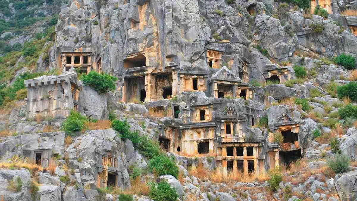Rock-cut Lycian tombs at Myra in Demre, Antalya — ancient cliff necropolis